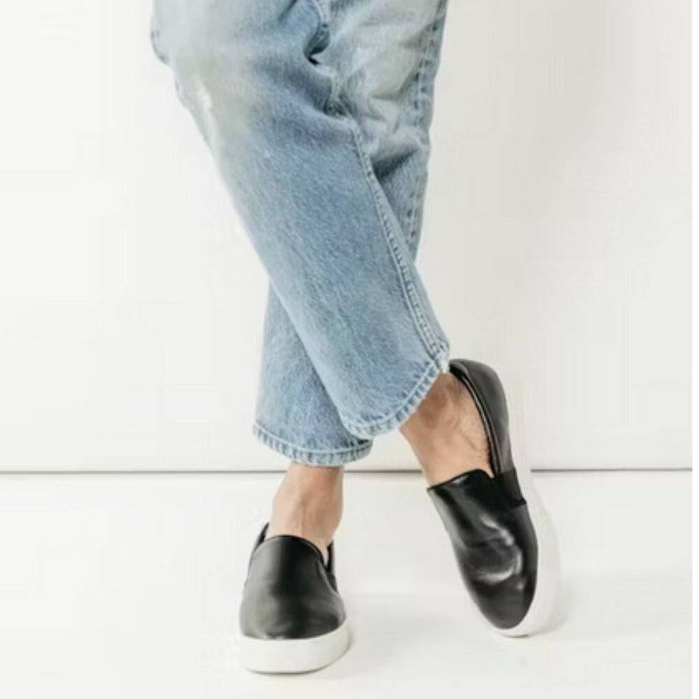 Birdies Swift Black Leather Preppy Slip on Sneaker Size 8 NWT